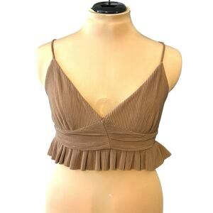 Urban Outfitters Ribbed Ruffle Tank Top Size Medium Deep V Bralette Brown